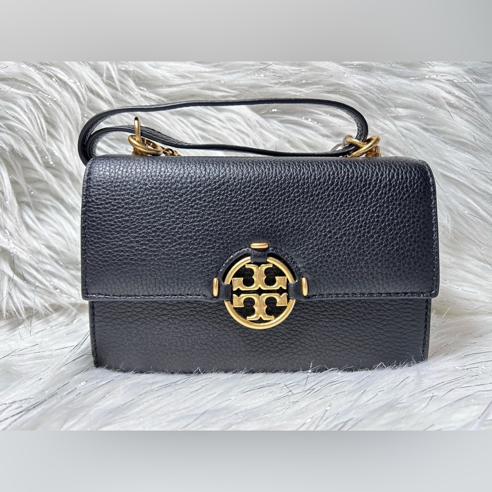 Tory Burch Black and Gold Crossbody Bag with Logo Medallion
